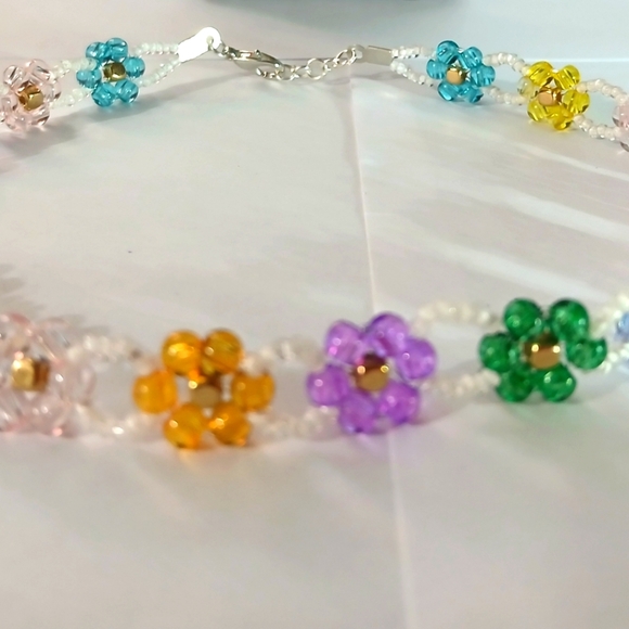 Handcrafted Beaded Flower Choker - Picture 3 of 5